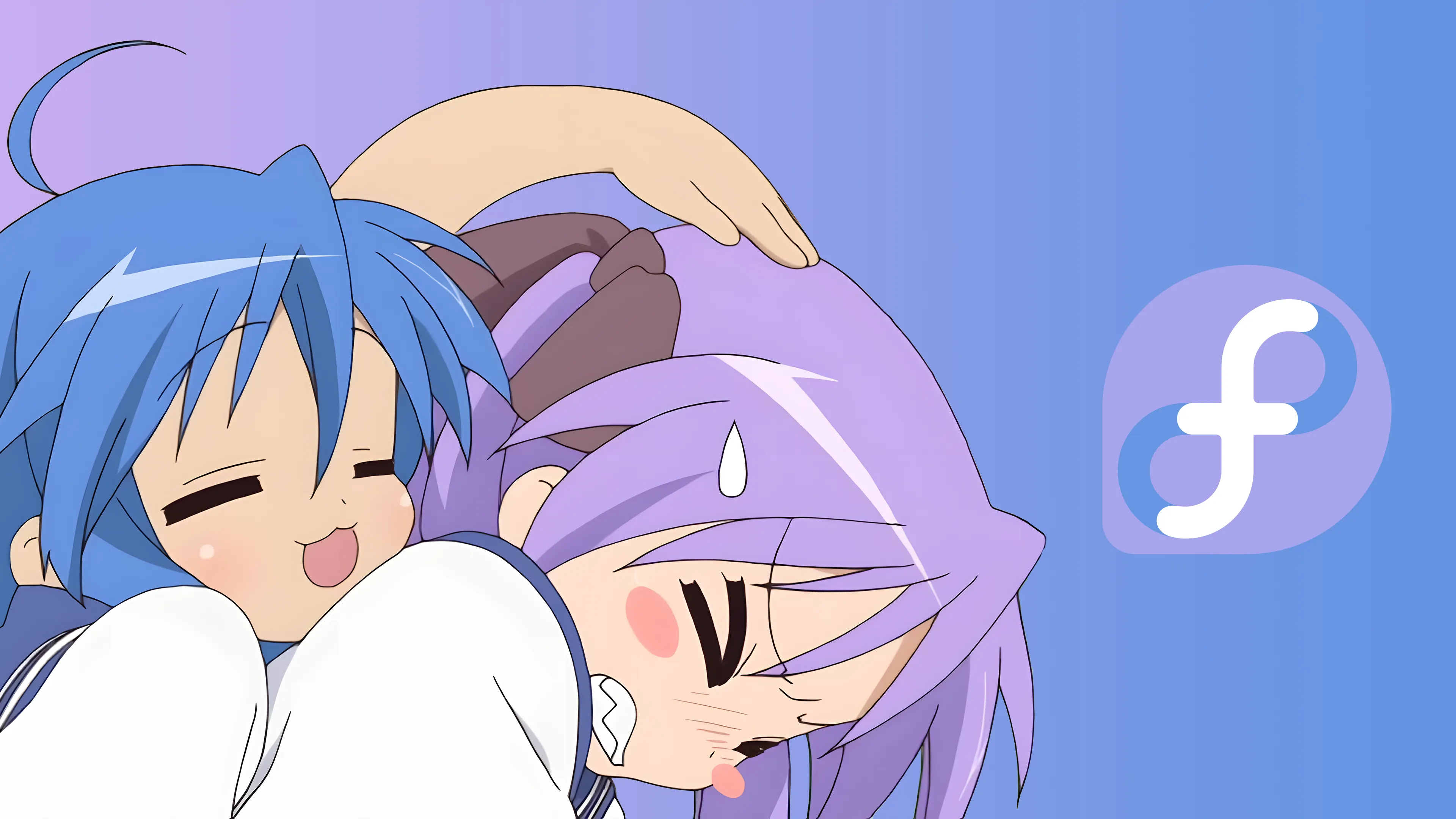 Konata Izumi and Kagami Hiiragi with Fedora Logo